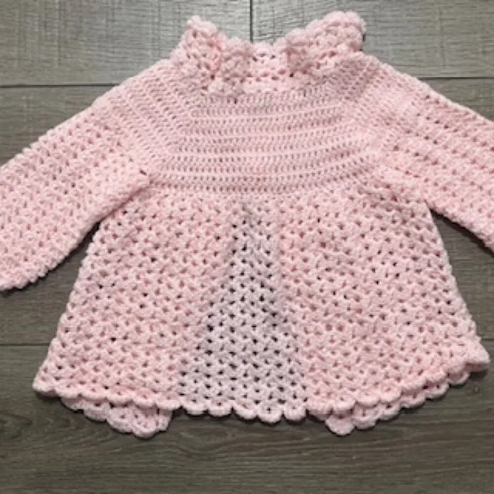 Hand Made Pink Crocheted Little Girls‎ Cardigan Sweater Jacket Size 2T